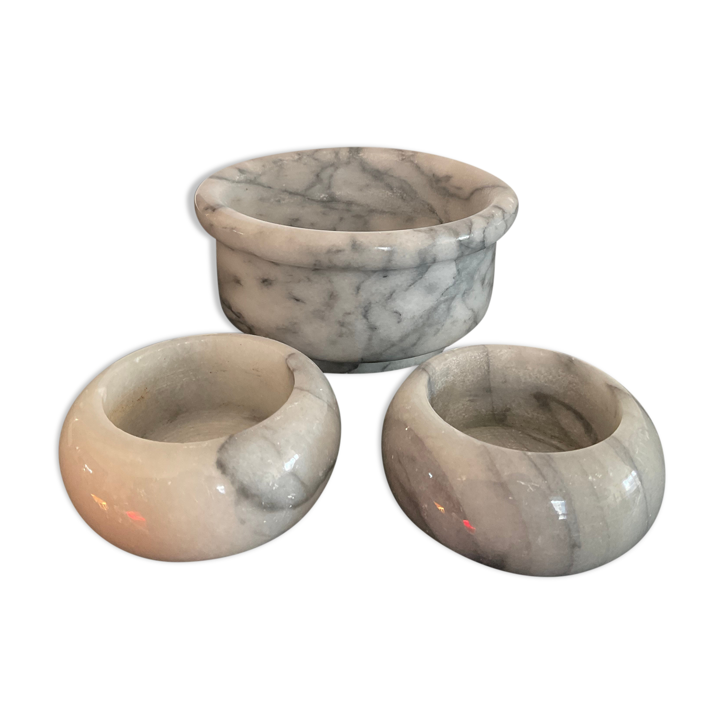 Trio of vintage candle holders in white marble