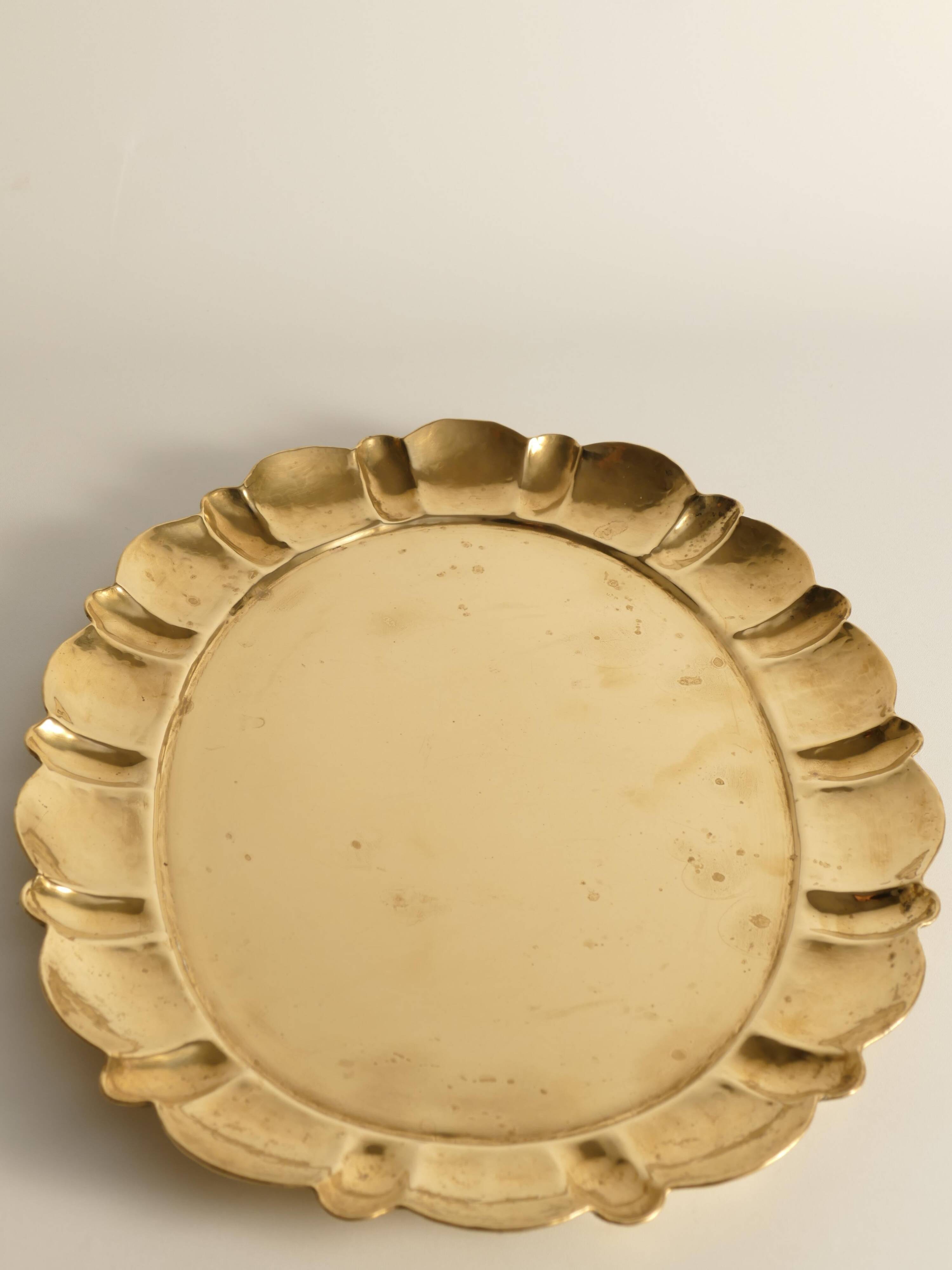 Hollywood Regency Large Oval Brass Tray by Firma Lars Holmström, Sweden 1940's