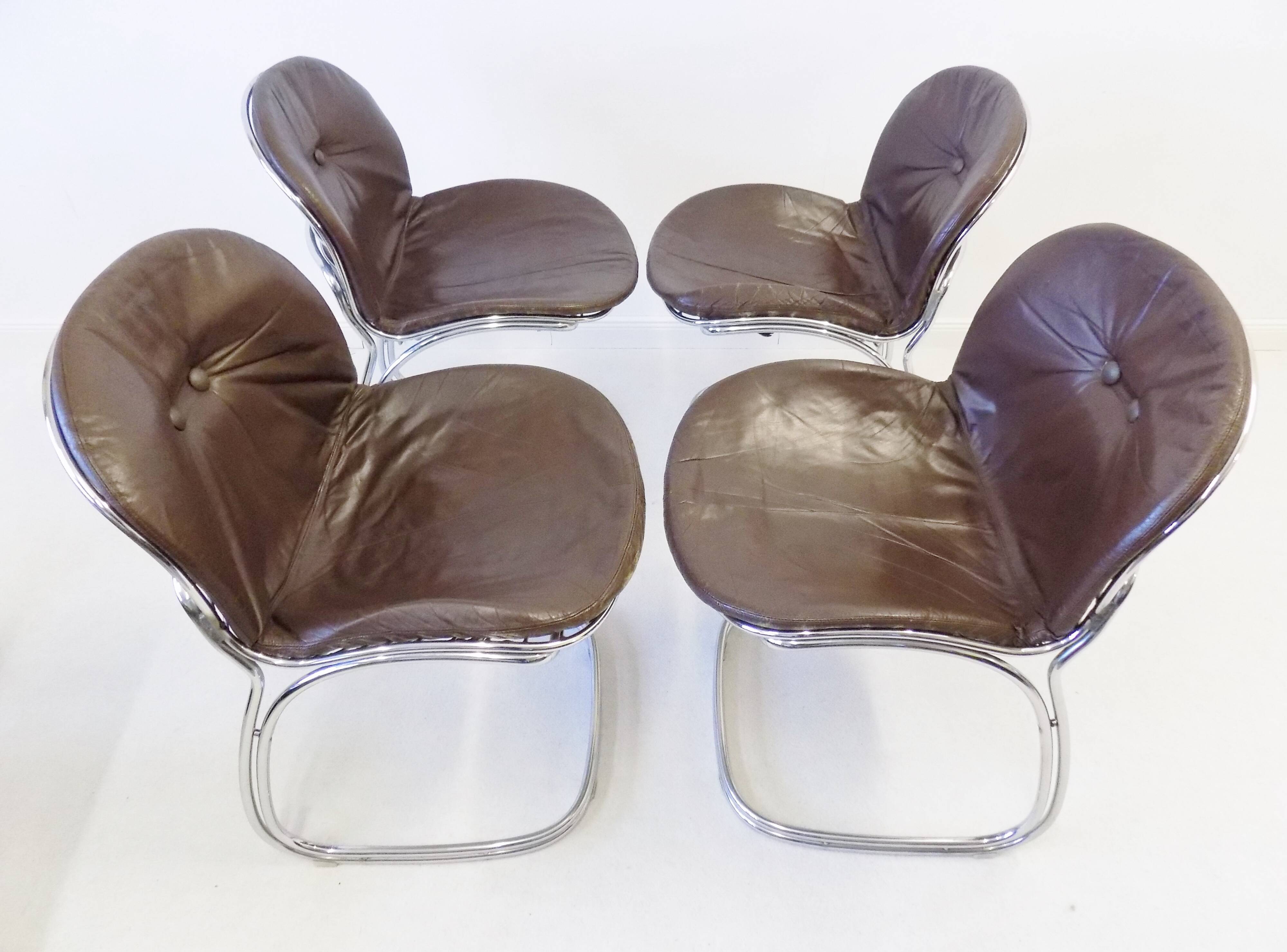 Rima Sabrina set of 4 leather dining chairs by Gastone Rinaldi