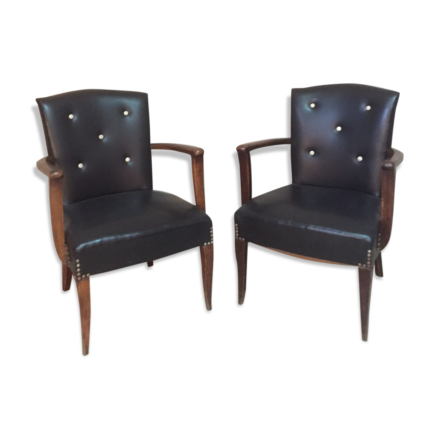 Paire de fauteuils en skai noir 1940
