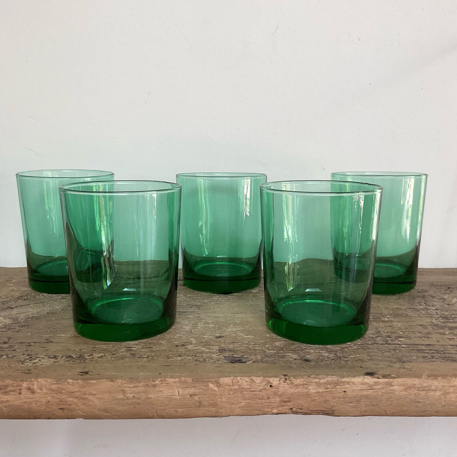 5 vintage emerald green glasses