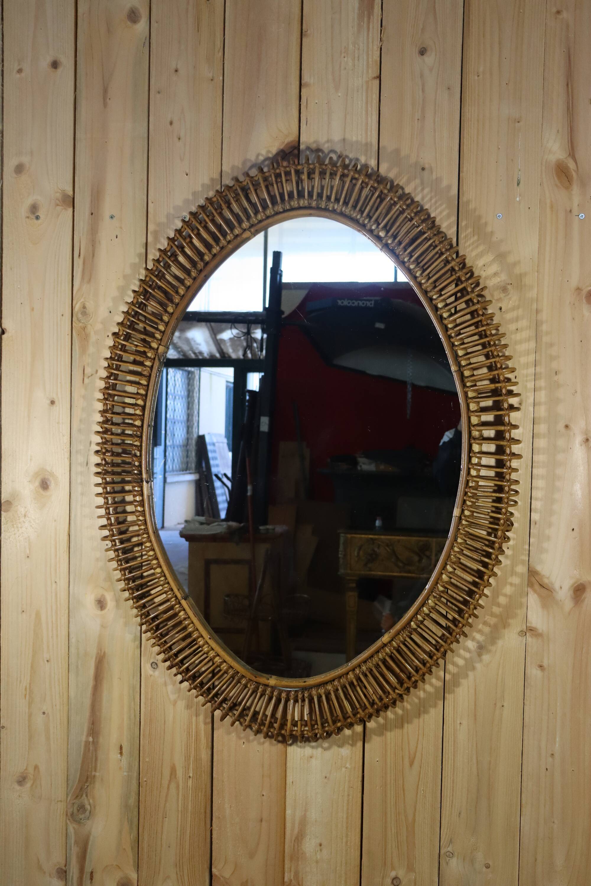 XXL rattan mirror by Franco Albini Italy