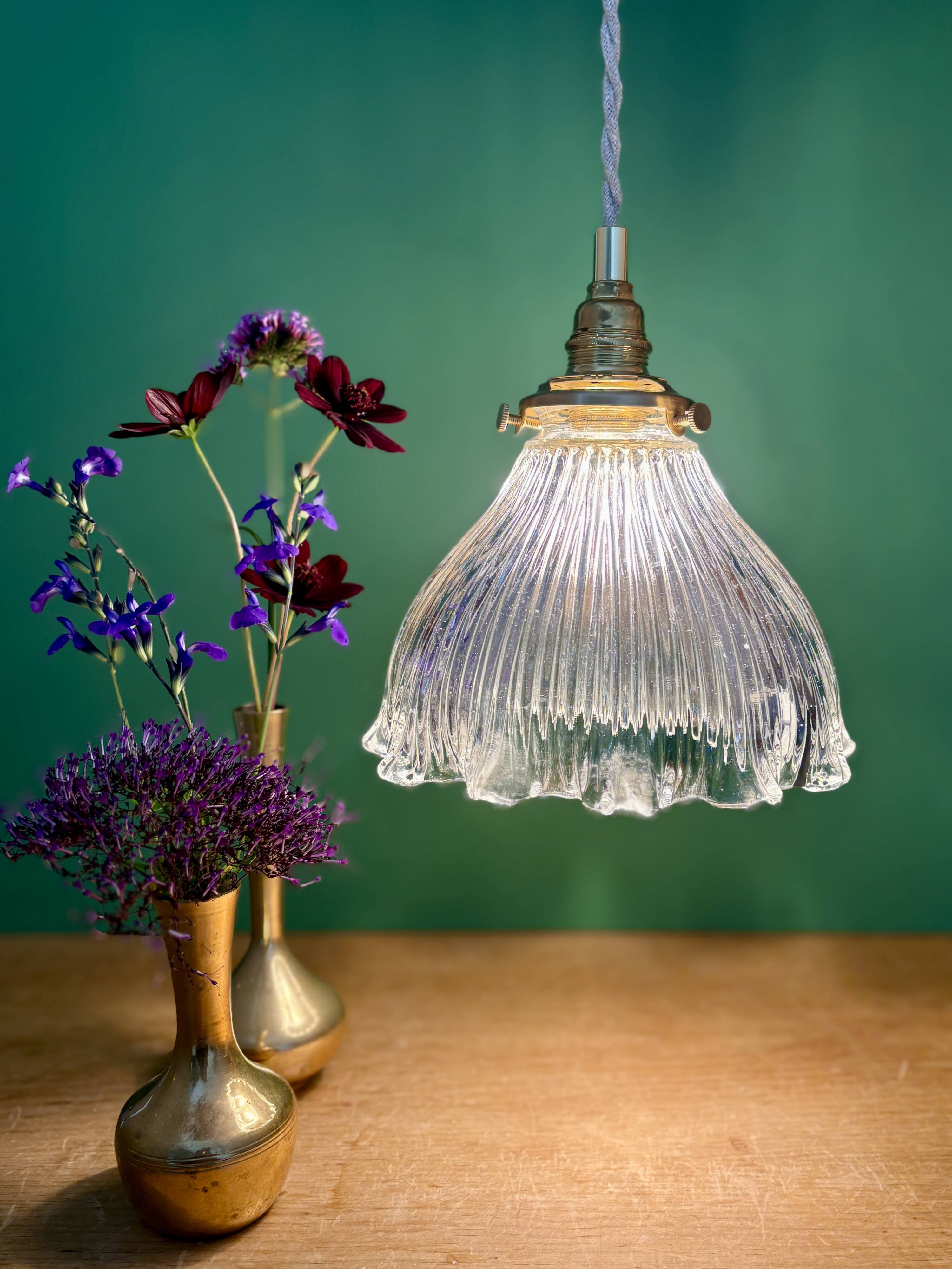Vintage Holophane Glass Pendant Lampshade (HU1)