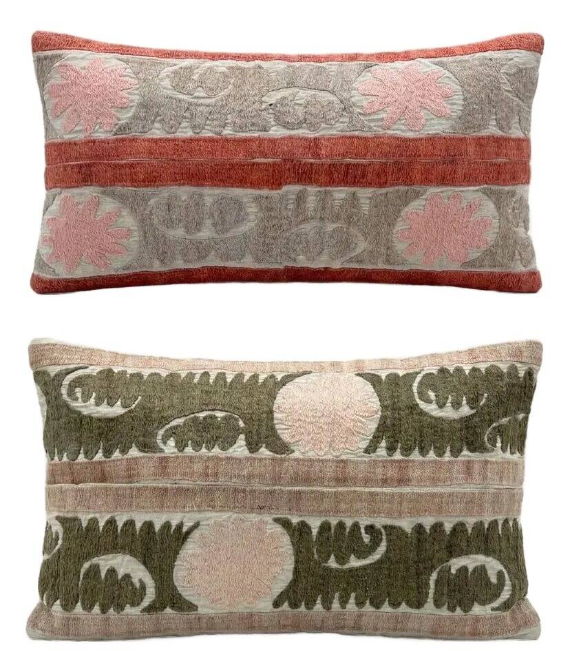Set of 2 vintage embroidered cushion covers 33x61 cm