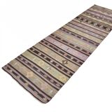 3x10 Pastel Pink & Brown Striped Kilim Runner Rug, 90x315Cm