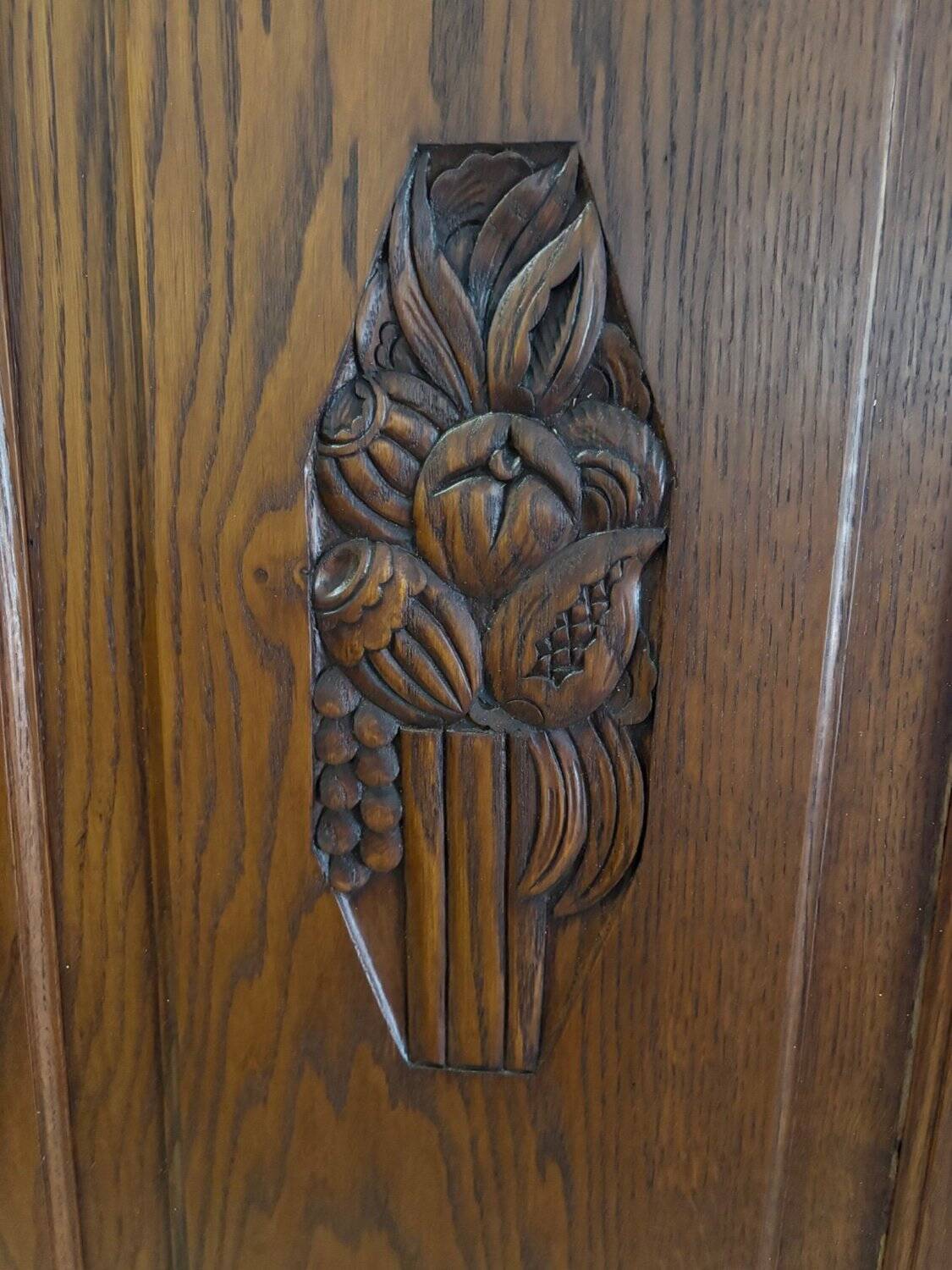 Art Deco Bonnetière Solid Oak & Griotte Marble – 1930s
