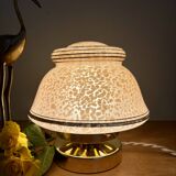Antique art deco globe table lamp in pink and gold Clichy glass