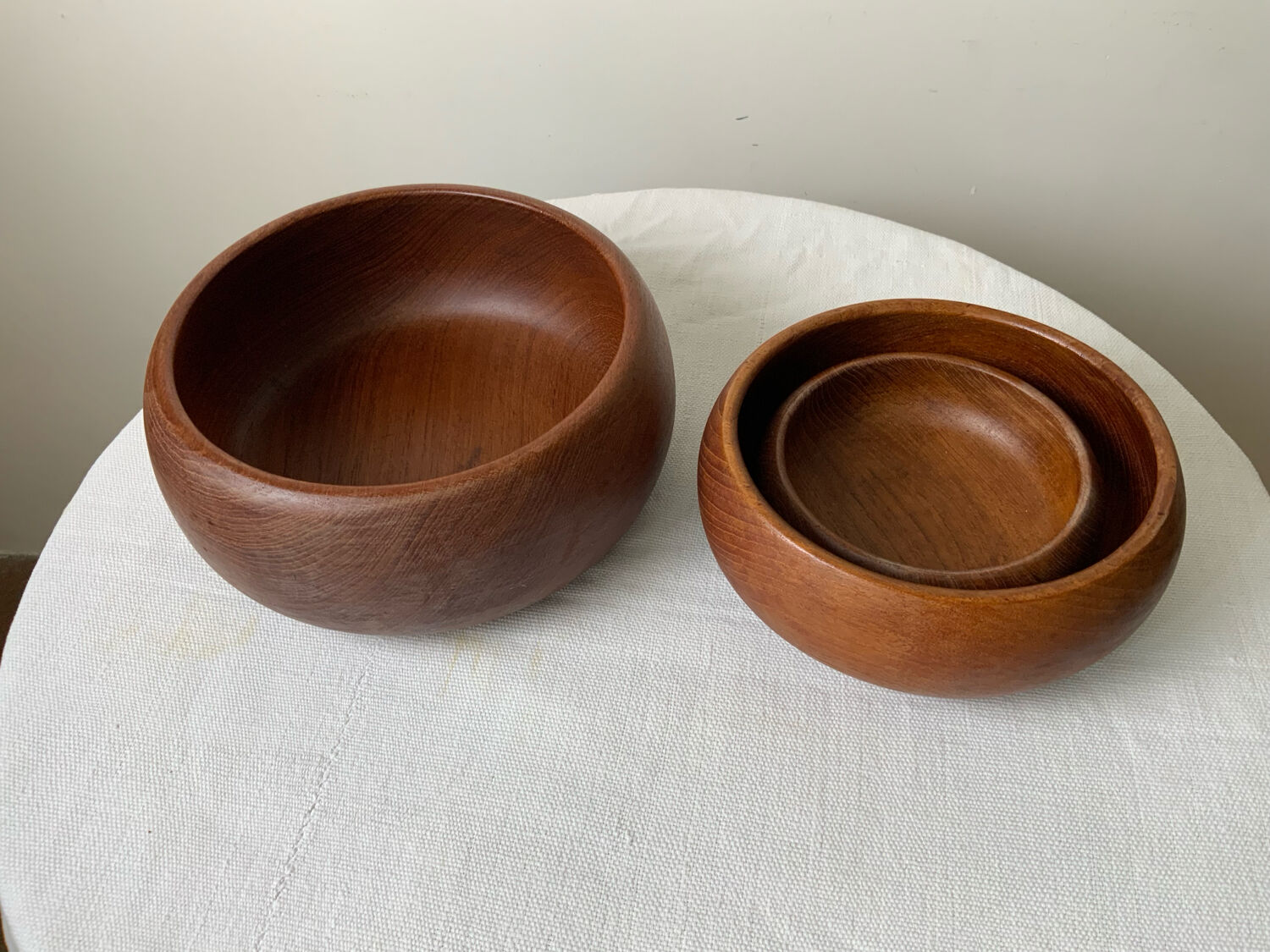 Set of three wooden salad bowls