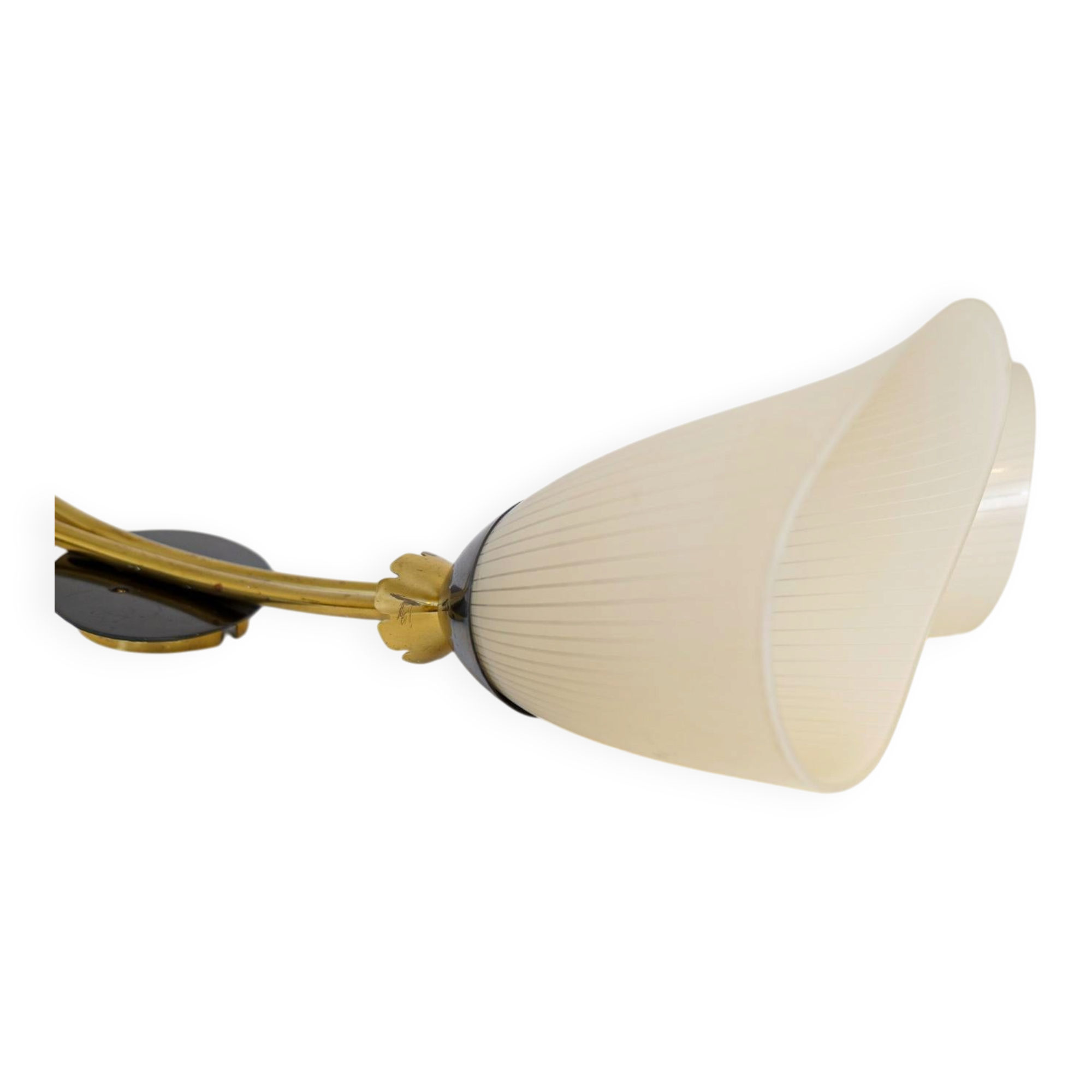 Mid-century pair of wall lamps in brass and opaline attributed to Asea Sweden, 1950s.