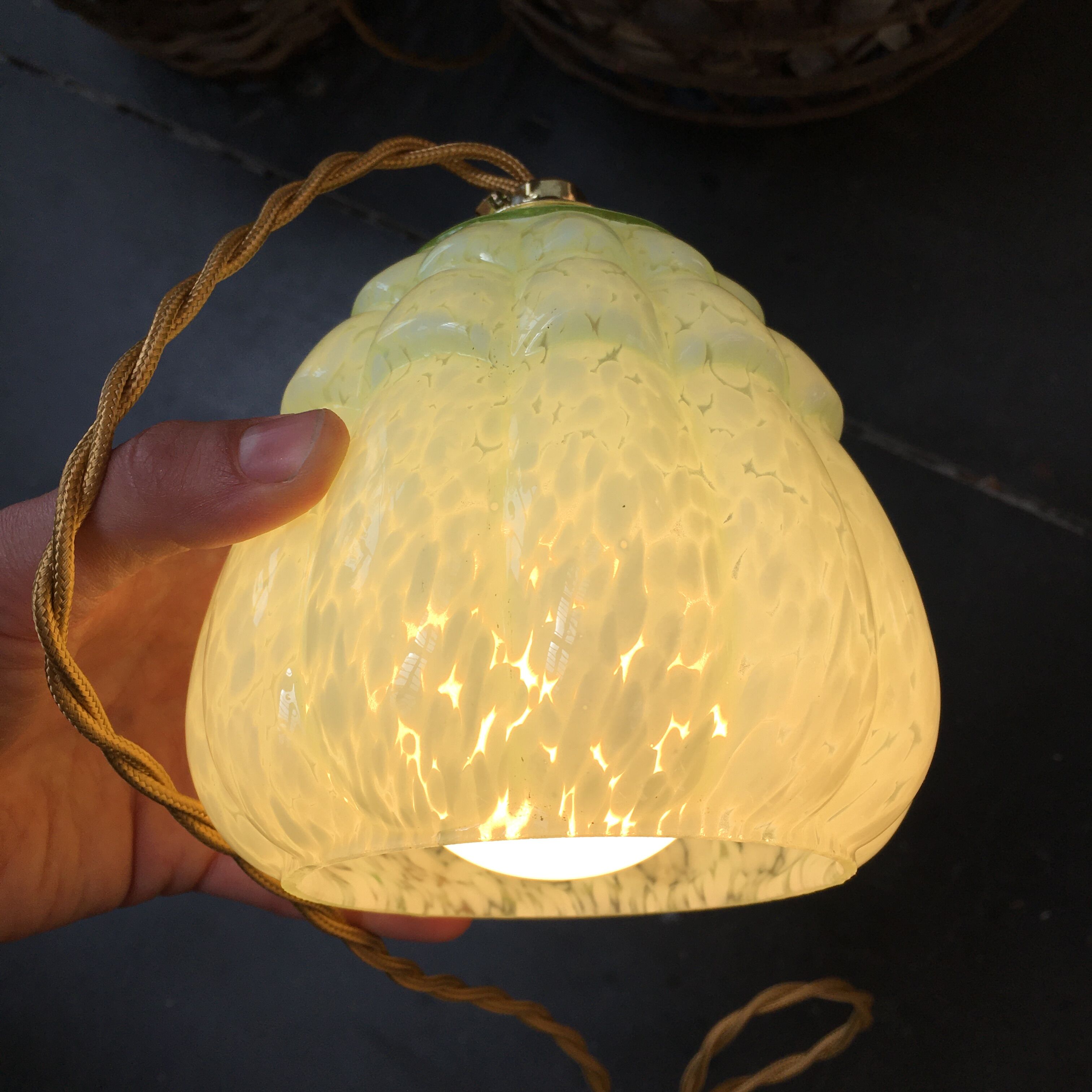 Art deco walking lamp in green clichy glass