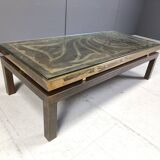 Vintage etched brass coffee table by Willy Daro, 1970s