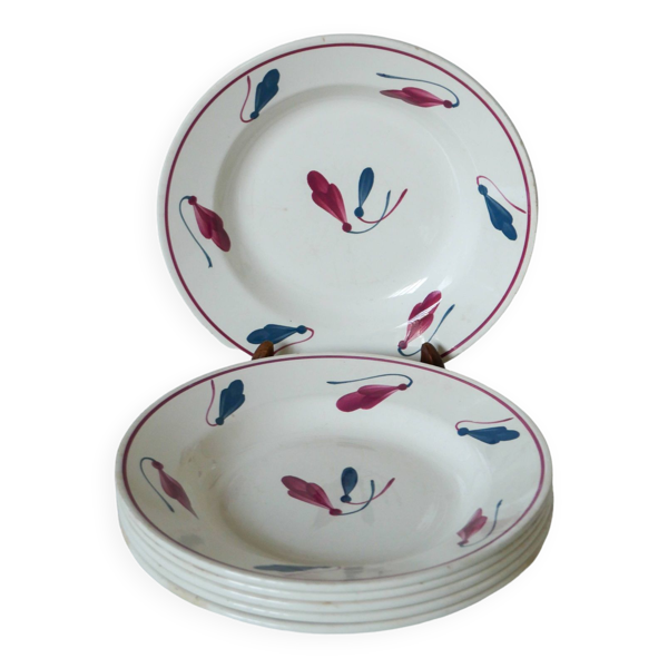 Lot de 6 assiettes creuses Givors modèle Perce-Neige 1950