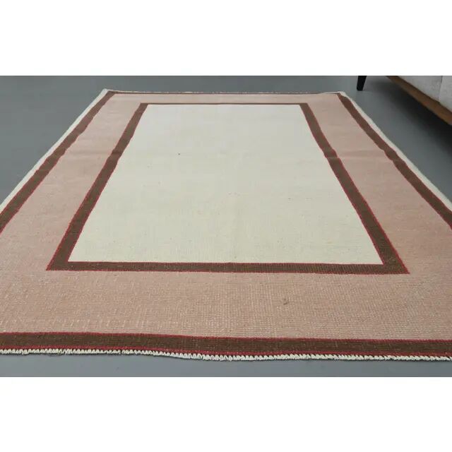 1970s vintage Turkish handmade wool & cotton beige area rug