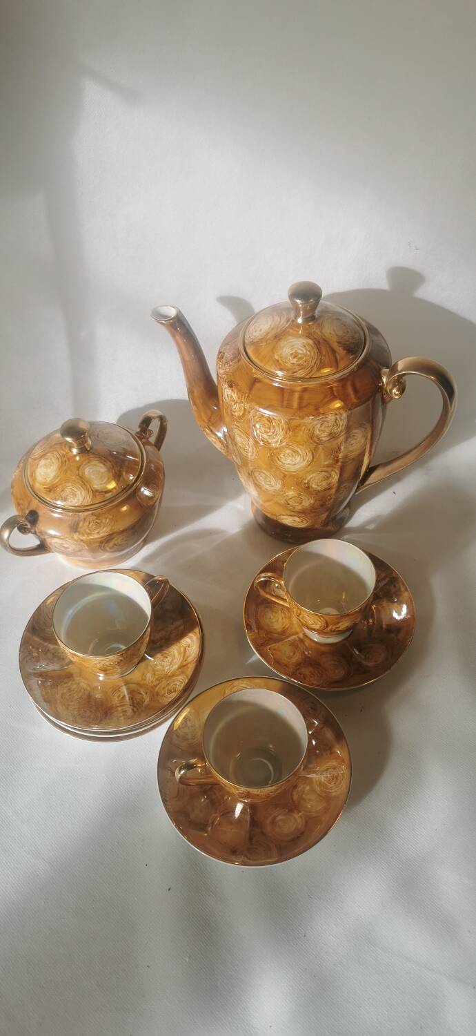 Service à café, thé effet marbré vintage par Wawel, 1970