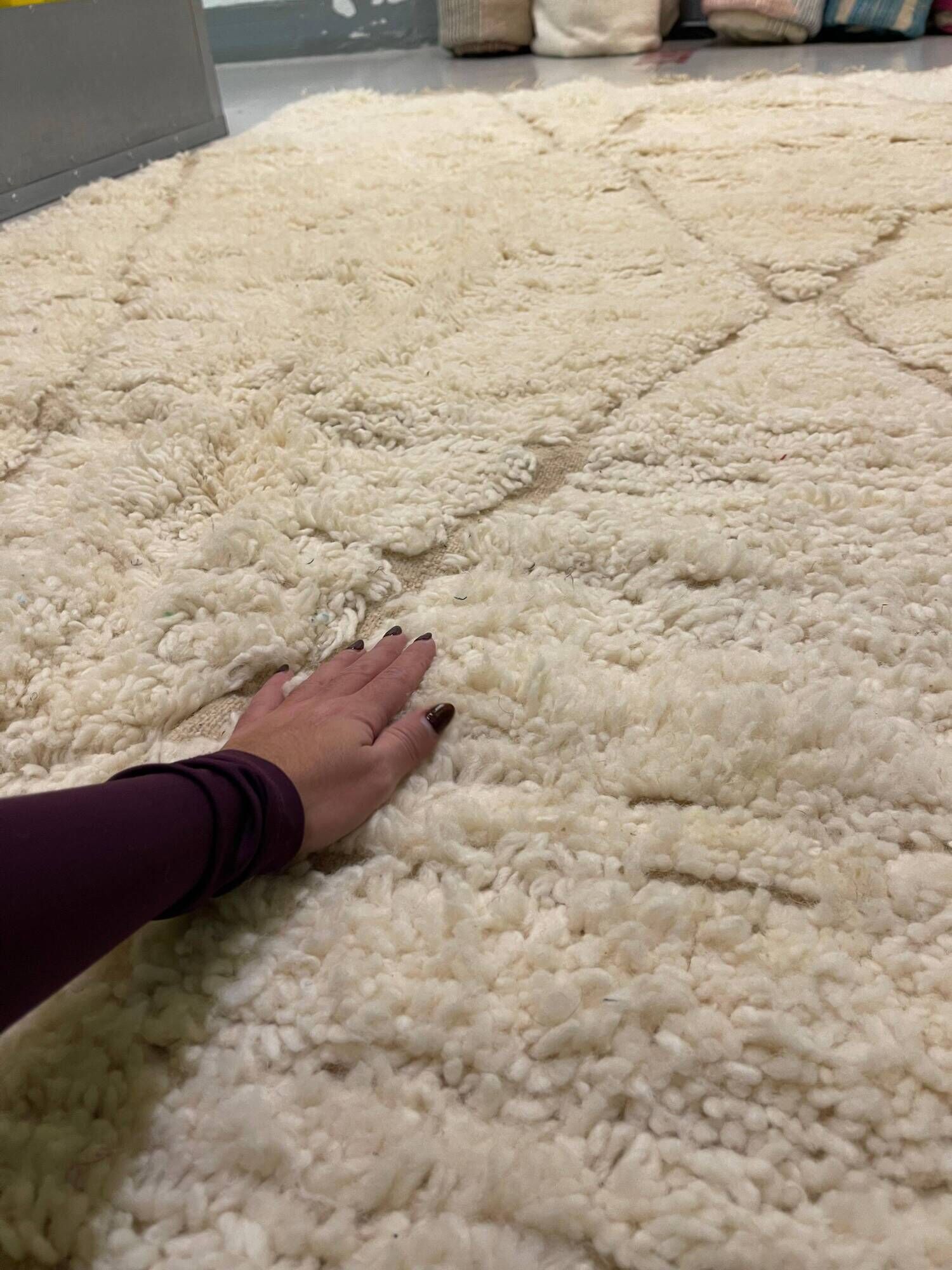 Handmade Moroccan Berber rug, cream and beige with diamonds 150x263cm