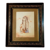 Tableau orientaliste Mouly, aquarelle et crayon, 1906
