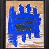 Mid-century modern "abstract in blue" swedish vintage abstract mixed media painting, framed
