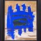 Mid-century modern "abstract in blue" swedish vintage abstract mixed media painting, framed