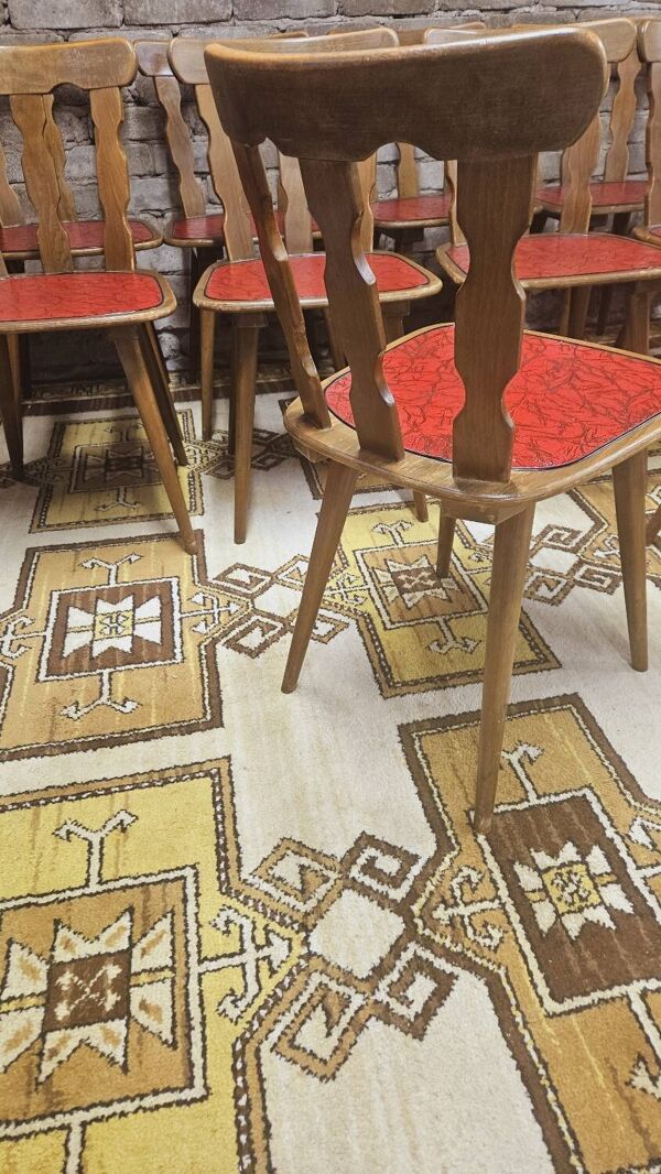Lot de 12 chaises bistrot skaï rouge 1960 vintage