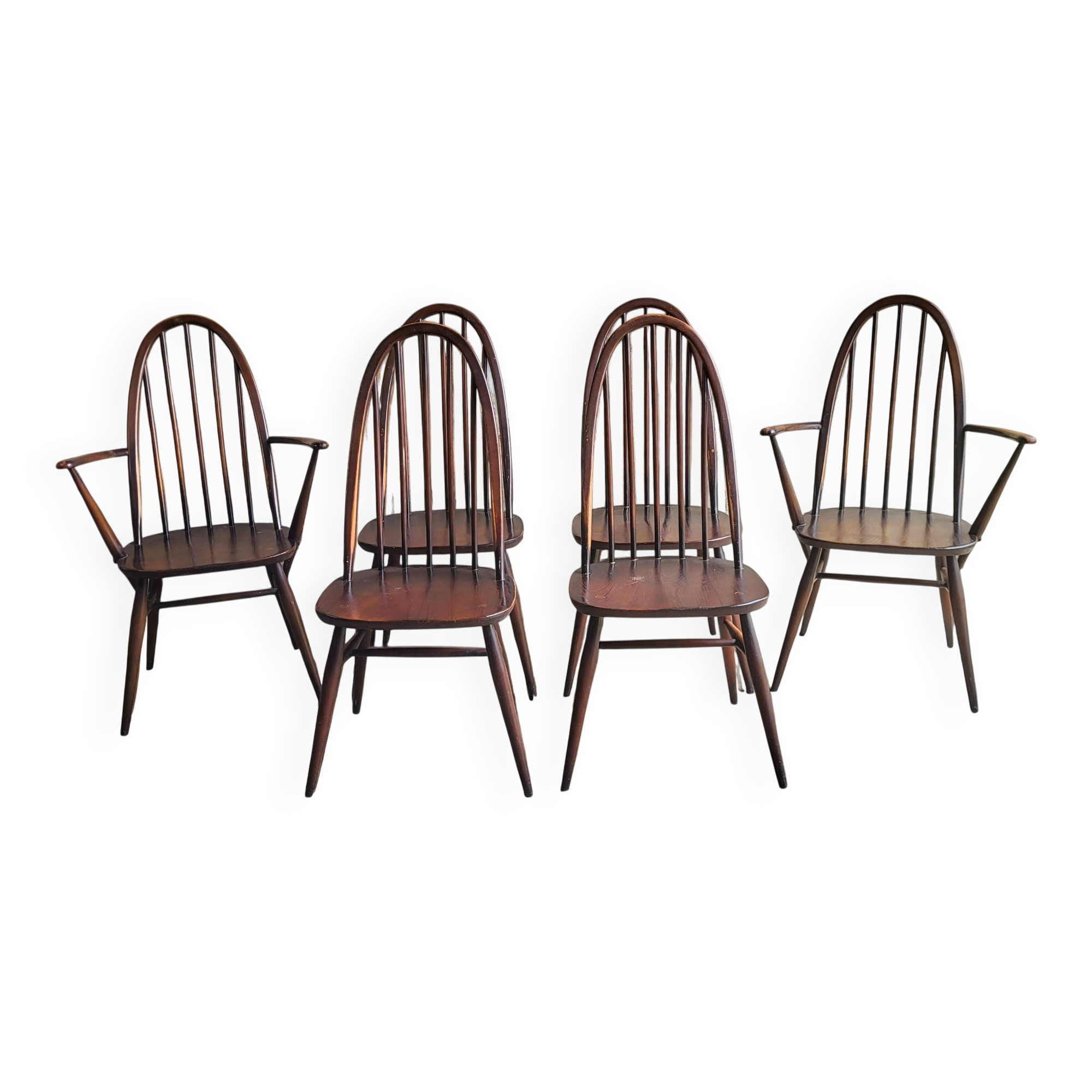 6 Quaker Windsor chairs / armchairs, Ercol 1950s