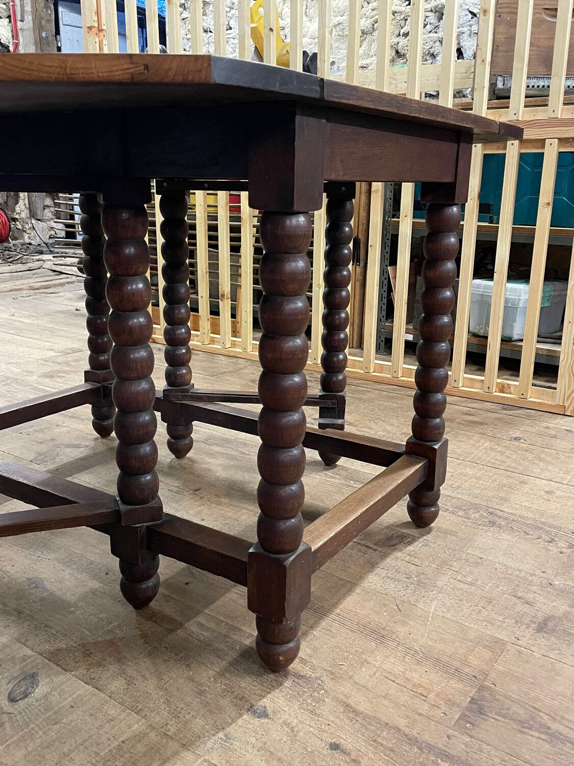 Solid wood farmhouse table with drop leaves