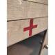 Medicine cabinet in vintage grey patinated wood and red cross