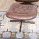 Armchair vintage Scandinavian lounge leather with ottoman 1970