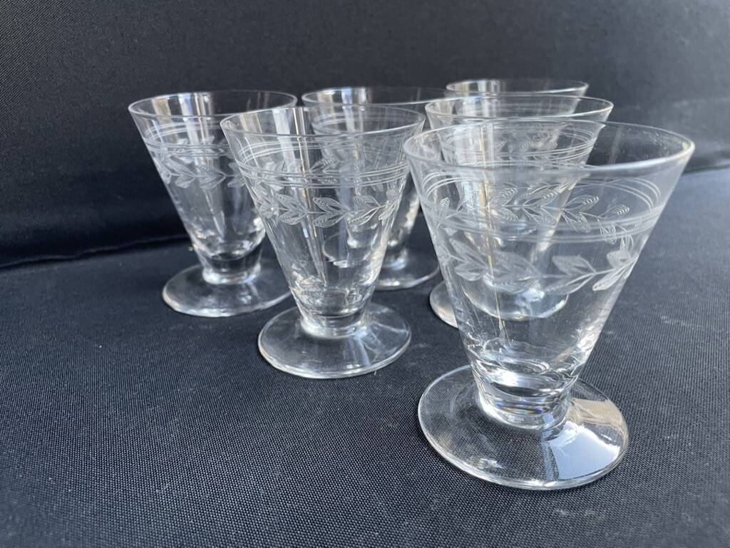 6 port glasses – guilloché crystal – art deco