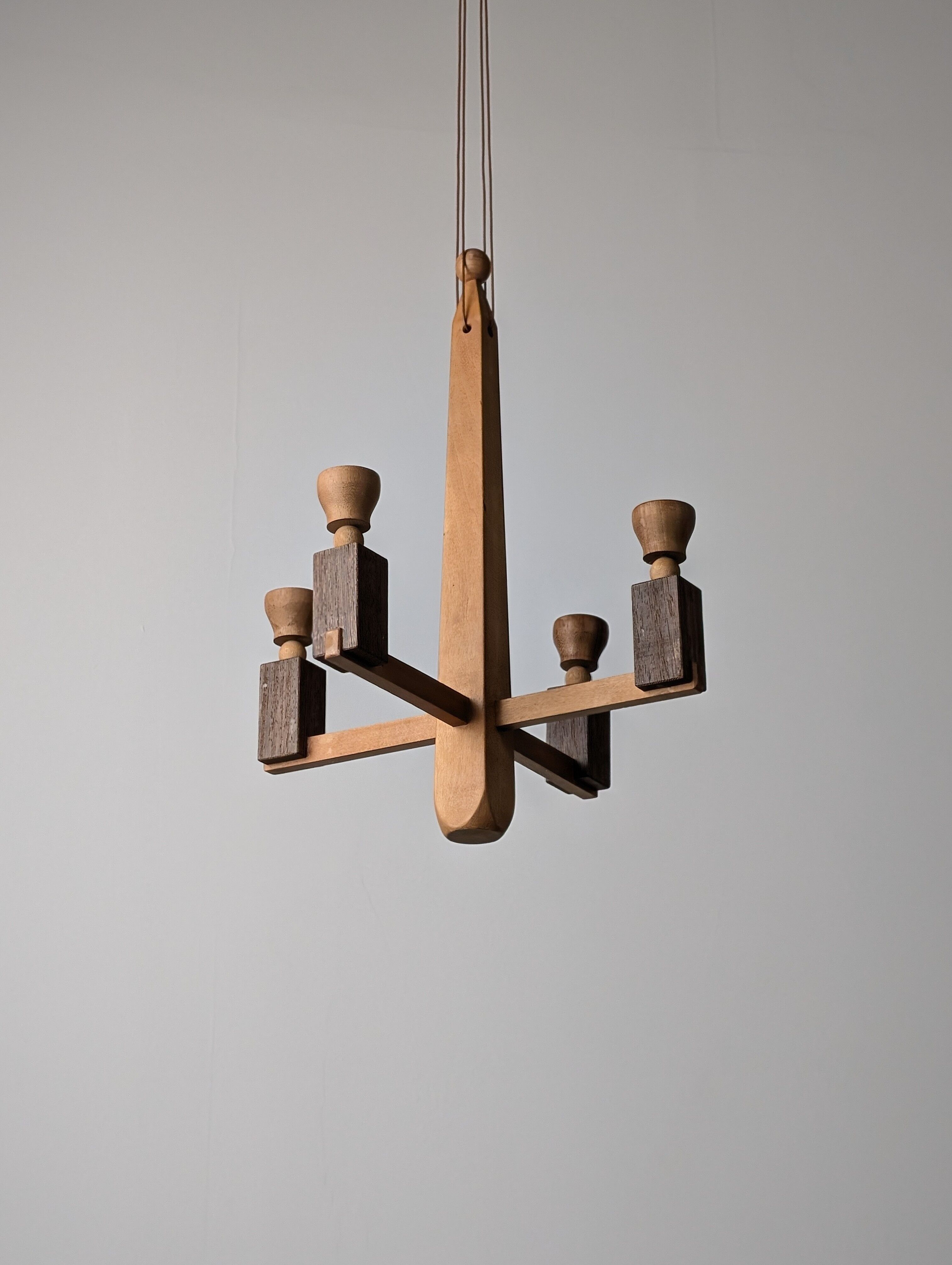 Danish hanging wooden candelabra, Art Deco style, 1970s