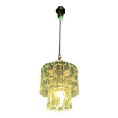 Vintage chandelier in thick, frosted glass, chiseled in the Fontana Arte style.