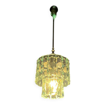 Vintage chandelier in thick, frosted glass, chiseled in the Fontana Arte style.