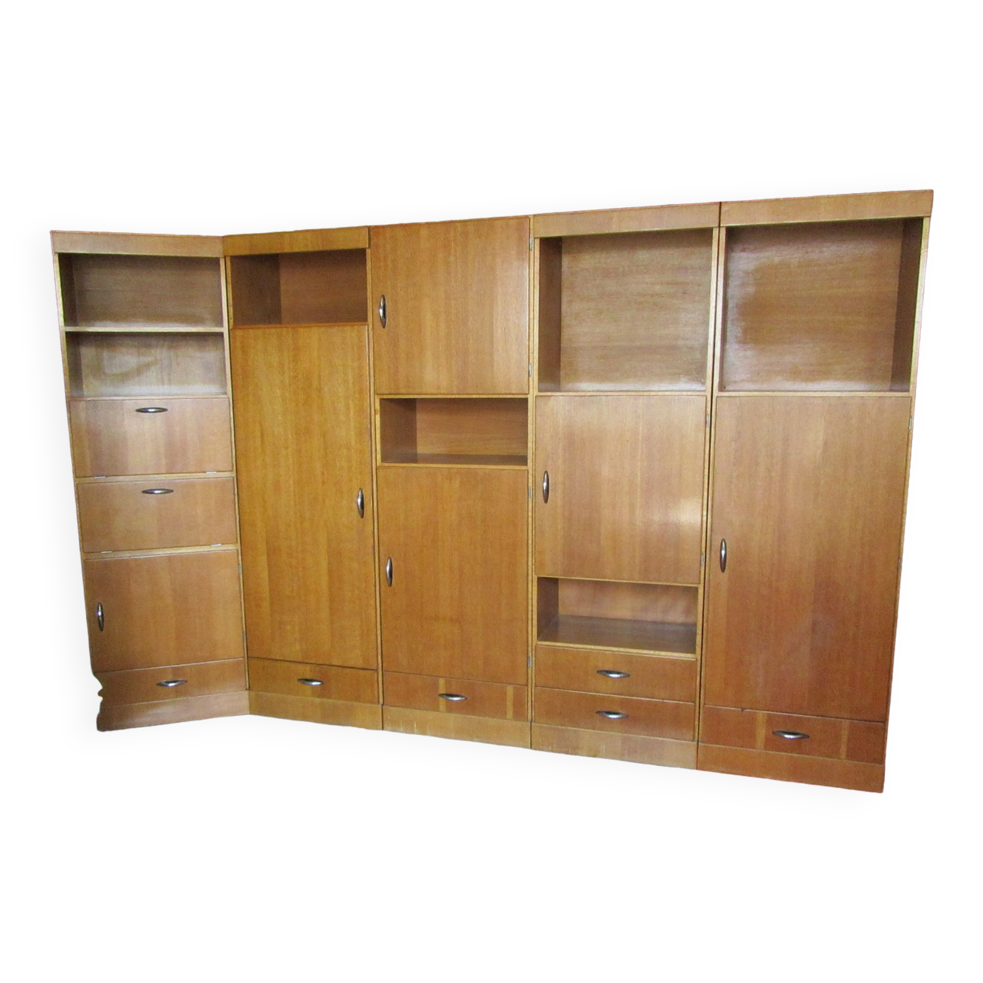 Meuble modulable de bureau ou de salon plaqué chêne des années 1960