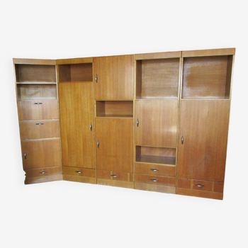 Meuble modulable de bureau ou de salon plaqué chêne des années 1960