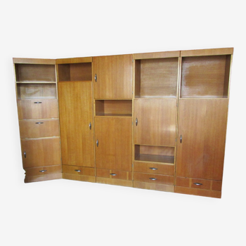 Modular office or living room furniture veneered oak from the 1960s