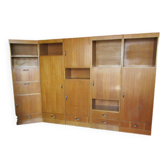 Modular office or living room furniture veneered oak from the 1960s