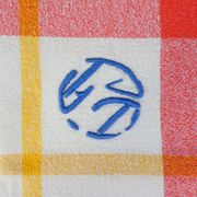 Nappe et 11 serviettes a liteaux croisés rouge orange bleu