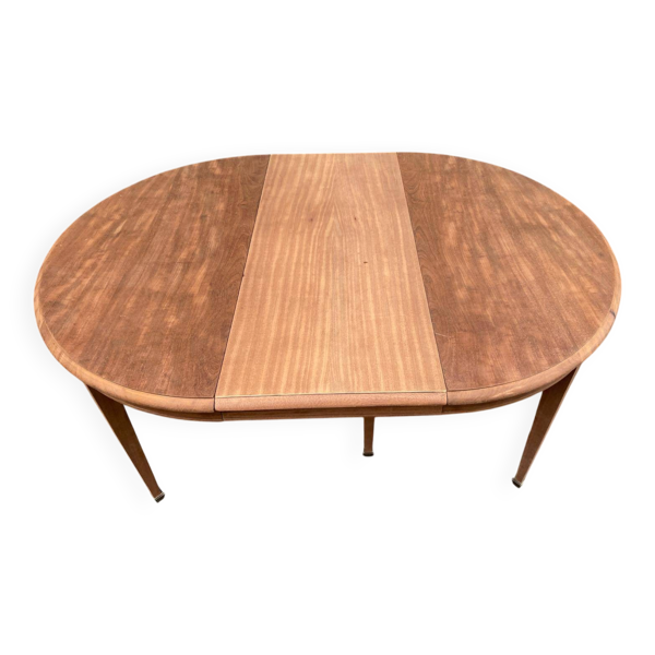Table à manger ronde extensible rénovée en acajou massif du XIXème