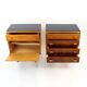 Set Of Mid Century Bedside Tables In Walnut And Black Glass, Czechoslovakia