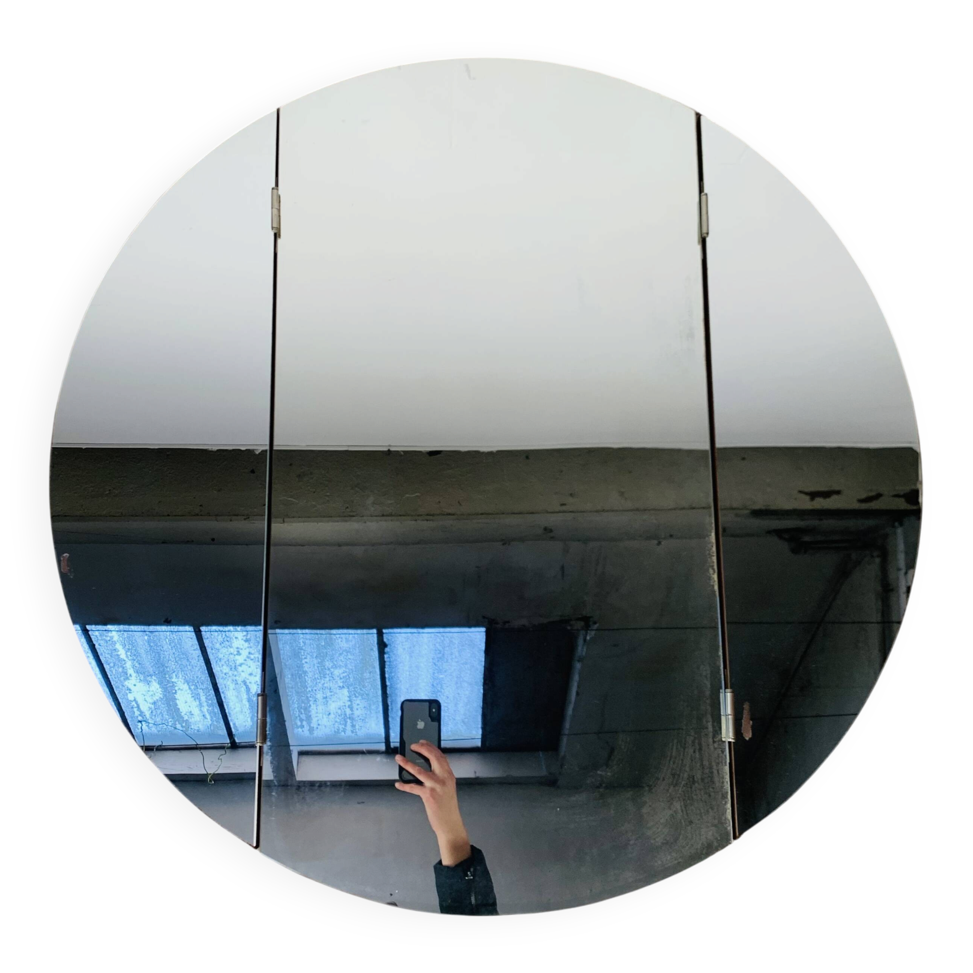 Scandinavian round triptych mirror, teak frame, 1960s.