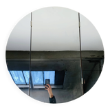 Scandinavian round triptych mirror, teak frame, 1960s.