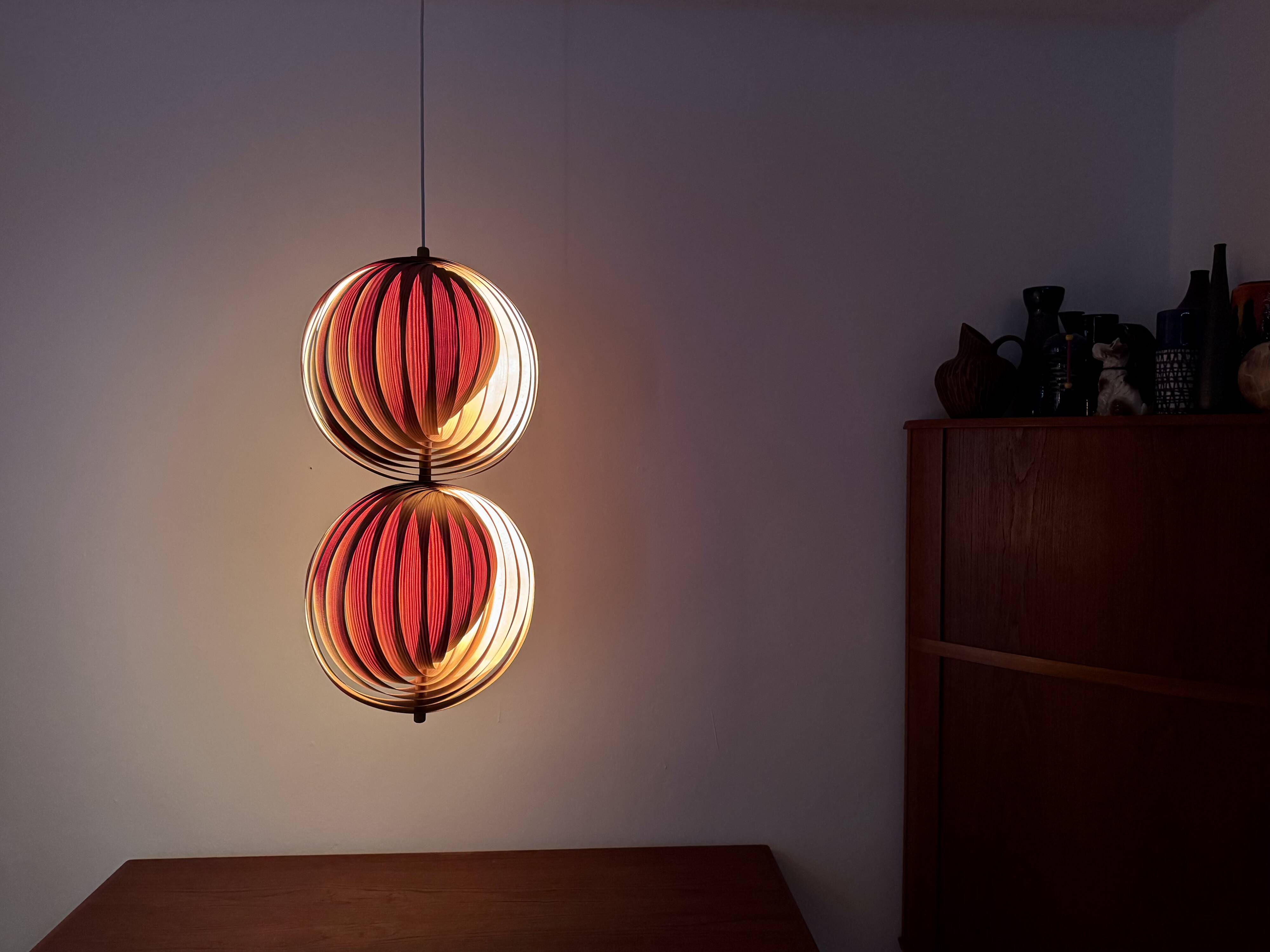Wooden Double Moon Pendant Lamp