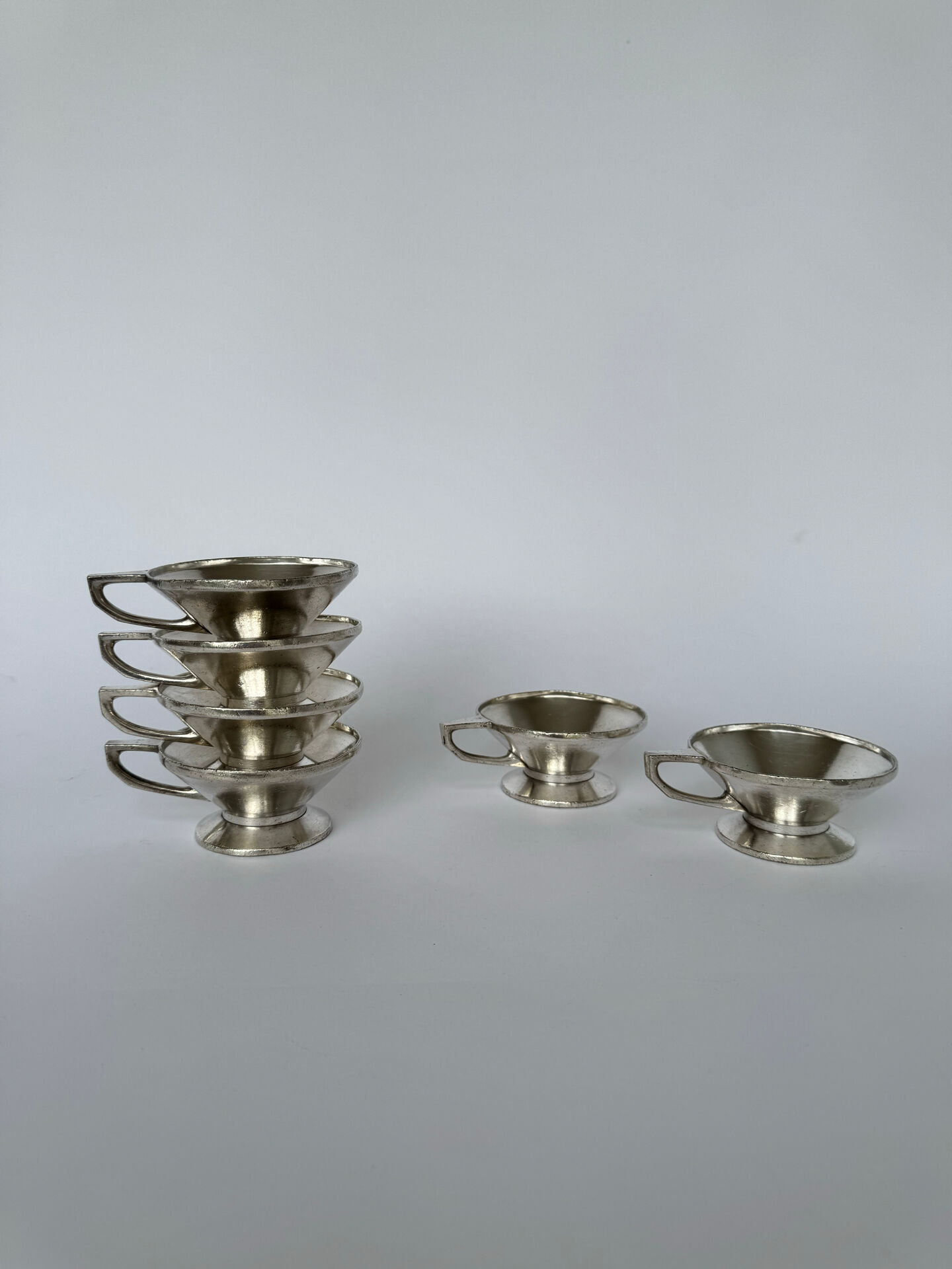 Set of 6 Mid Century Modern Silver Plated Coffee Cups
