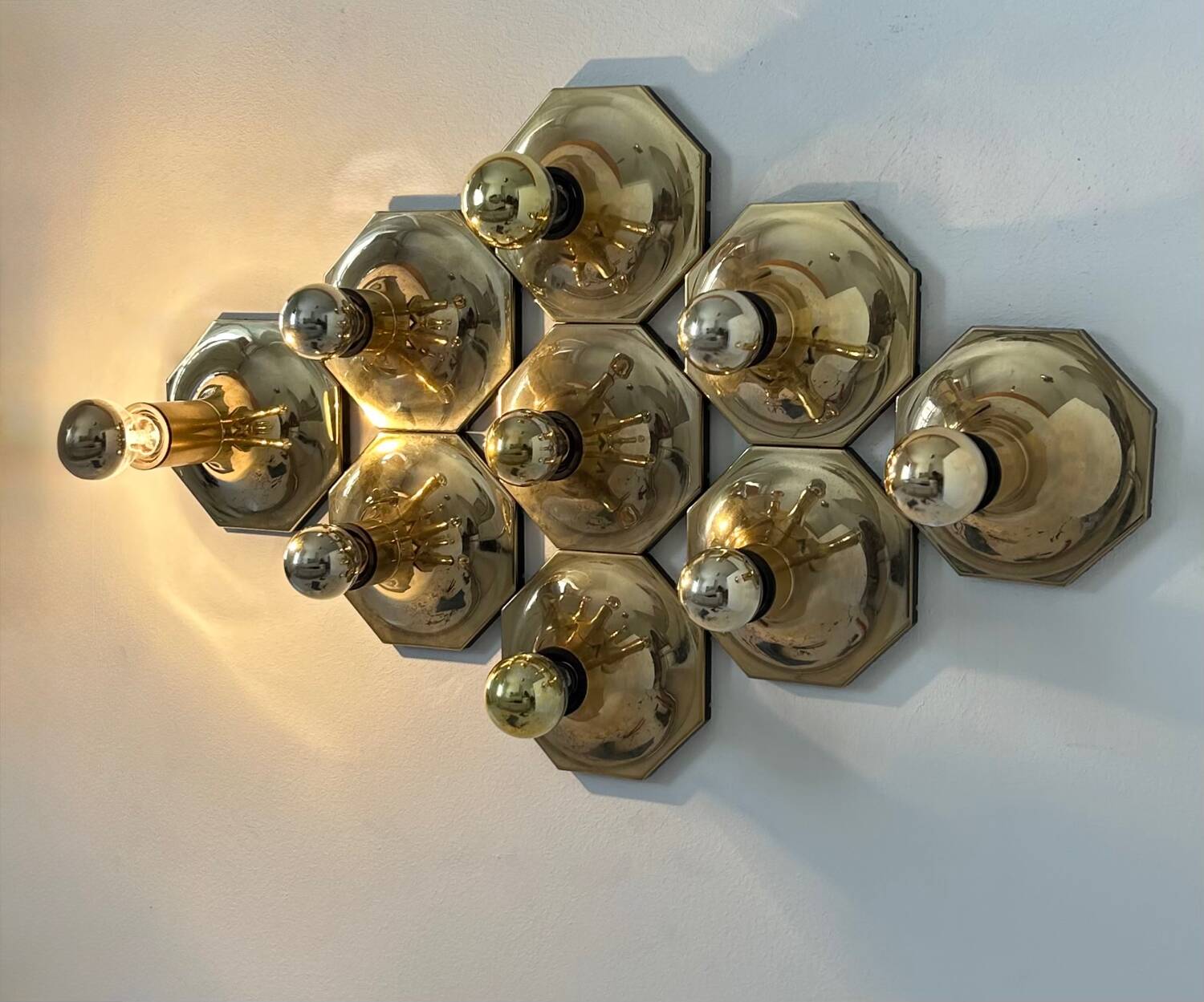 Set of 9 brass wall lights, Motoko Ishii for Staff Leuchten 1970