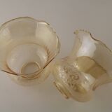 Set of 2 Vintage Glass Bell Shades in Smoked Amber Glass with Scroll Motif 5597