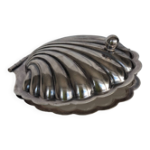 Old shell-shaped butter dish in silver-plated metal - trinket dish.