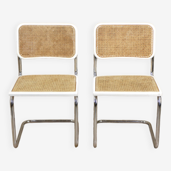 Paire de chaises Cesca B32 blanches, made in Italy, 1970s
