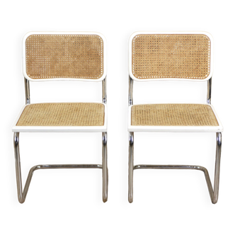 Paire de chaises Cesca B32 blanches, made in Italy, 1970s