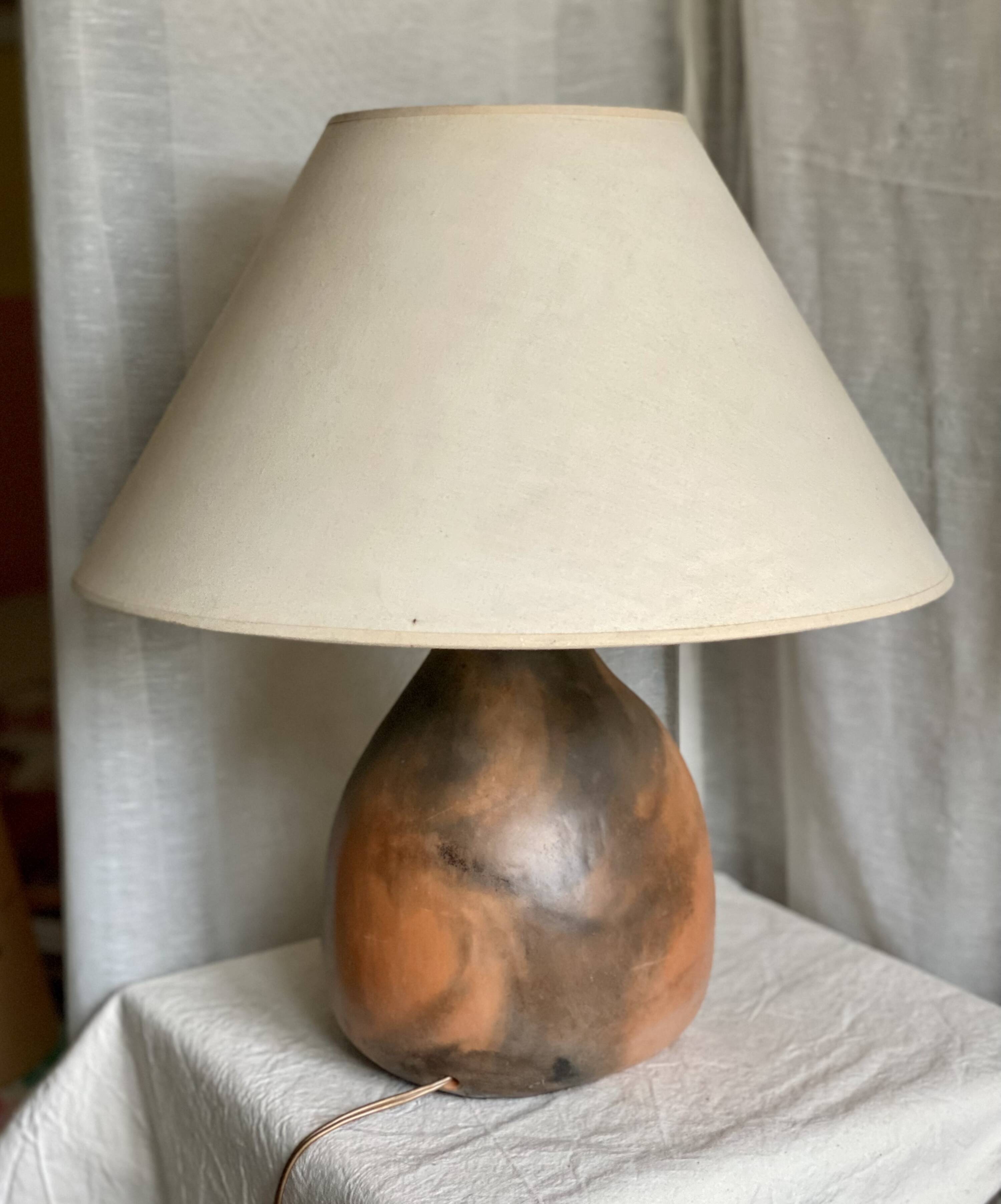 Vintage 1970s brutalist ceramic lamp signed "AC" in the Vallauris style