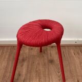 Ikea Red Metal and Wool Three pod Stool, Model Eskilstuna, 1990s