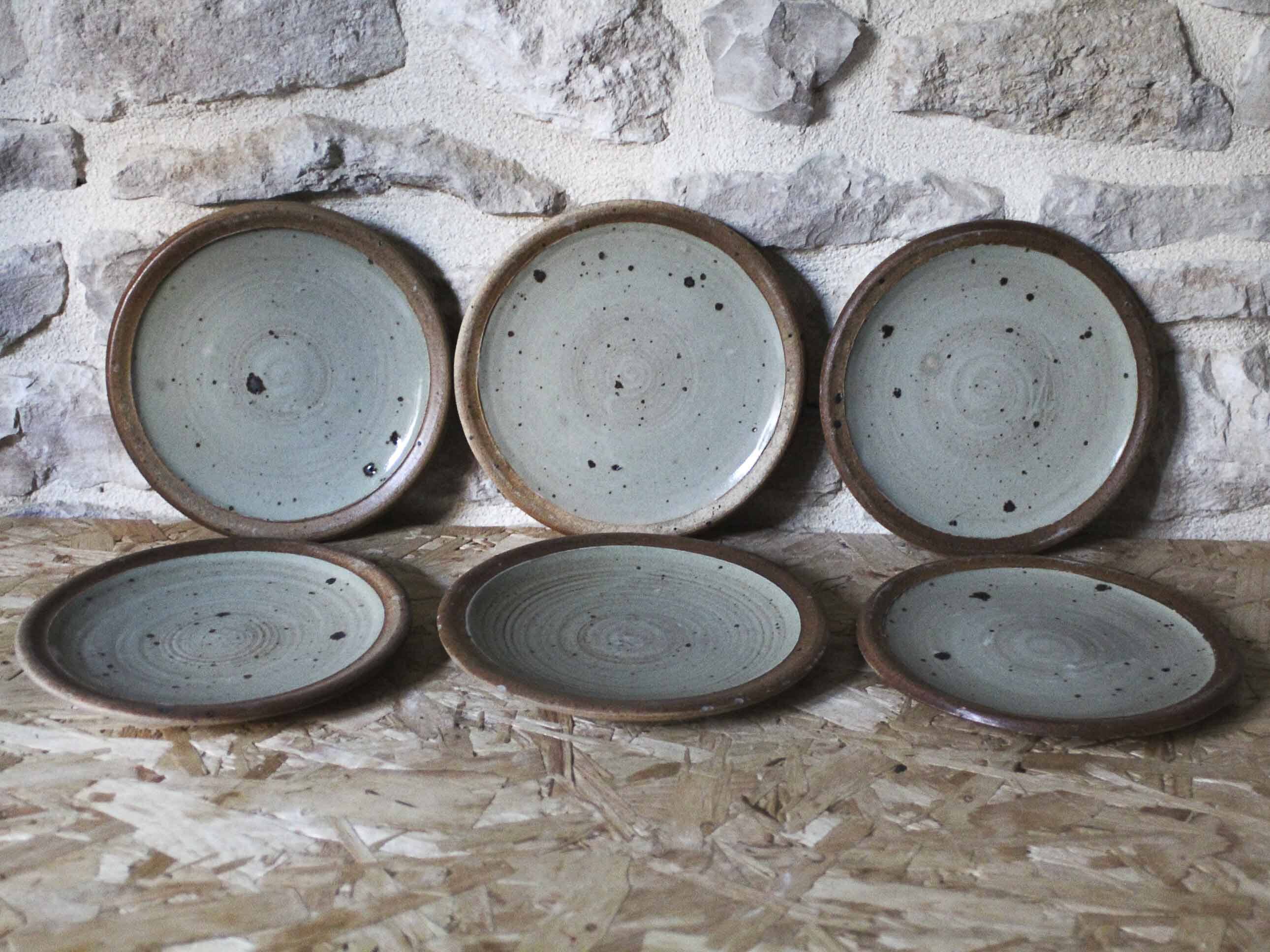Set of 6 Pierre Digan pyrite stoneware dessert plates